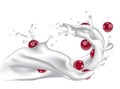 Milk splash wave with falling tumble cranberries for packaging d