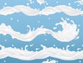 Milk splash wave seamless vector pattern. 3d vector set. Package design