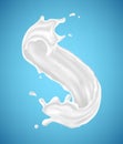 Milk splashes isolated on blue background Royalty Free Stock Photo