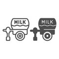 Milk tank trailer line and solid icon, dairy products concept, Tank truck sign on white background, Milk tanker icon in Royalty Free Stock Photo