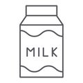 Milk thin line icon, drink and food, milk pack sign, vector graphics, a linear pattern on a white background. Royalty Free Stock Photo