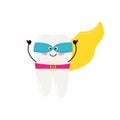 Milk tooth superhero. Cute character in kawaii style. Brave kid. The isolated image on a white background. Vector illustration, do