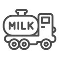 Milk truck line icon, farm garden concept, dairy milk delivery service sign on white background, milk tanker icon in Royalty Free Stock Photo