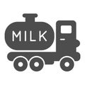 Milk truck solid icon, farm garden concept, dairy milk delivery service sign on white background, milk tanker icon in
