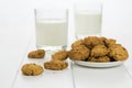 Milk in two glasses and bowl with homemade biscuits. Royalty Free Stock Photo