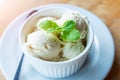 Milk vanila ice creams with mint leaf