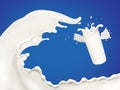 Milk wave or flow splash in glass, pouring  sour cream or yogurt, dairy abstract liquid background, 3d rendering Royalty Free Stock Photo