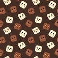 Milk white kawaii chocolate cubes seamless pattern. Chocolate bar background. Happy smiling star eyes pieces of chocolate Royalty Free Stock Photo