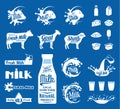 Milk, yogurt or cream splashes, icons and design elements