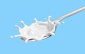 Milk yogurt healthy natural hi calcium and protein realistic splashing on silver spoon, 3D illustration