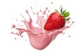 Milk or Yogurt Splash with Fresh Strawberries on Solid White Background, created with Generative AI Royalty Free Stock Photo