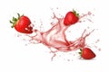 Milk or Yogurt Splash with Fresh Strawberries on Solid White Background, created with Generative AI Royalty Free Stock Photo