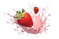 Milk or Yogurt Splash with Fresh Strawberries on Solid White Background, created with Generative AI Royalty Free Stock Photo