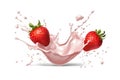 Milk or Yogurt Splash with Fresh Strawberries on Solid White Background, created with Generative AI Royalty Free Stock Photo