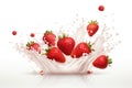 Milk yogurt splash with strawberry on white background commercial Royalty Free Stock Photo