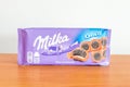 Milka alpine milk chocolate bar with Oreo Sandwich Royalty Free Stock Photo