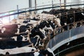 Milking cows by automatic industrial milking rotary system in modern diary farm Royalty Free Stock Photo
