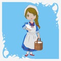 Milkmaid Carrying a Wooden Pail of Milk and a Bottle of Milk