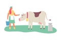 Milkmaid, cow milk vector cartoon flat character Royalty Free Stock Photo