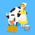 Milkmaid and Cow Vector Royalty Free Stock Photo