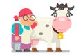 Milkmaid farmer granny adult rancher old age woman peasant character cartoon villager isolated flat design vector Royalty Free Stock Photo