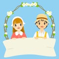 Milkmaid and Farmer Holding Blank Banner Vector