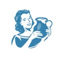 Milkmaid with jug of milk. Dairy products symbol or logo vector Royalty Free Stock Photo