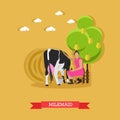 Milkmaid milking a cow, vector design Royalty Free Stock Photo