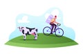 Milkman Profession, Dairy Food Delivery Service Concept. Company Delivering Milk by Bicycle. Male Worker Shipping Milk