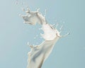 Milk fluid splash drop pastel blue background studio shot Royalty Free Stock Photo