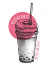 Hand drawn milkshake sketch. Milk cocktail vector illustrations. Fast food design template. Sweet drinks and desserts.