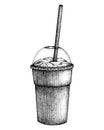 Hand drawn milkshake sketch. Milk cocktail vector illustrations. Fast food design template. Sweet drinks and desserts.