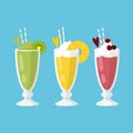 Kiwi, Cherry, Pineapple Cocktail. Illustration EPS