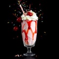 Vertical Milkshake Action: Slow-Motion Cream & Sprinkles Splash (Ultra HD) Royalty Free Stock Photo