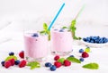 Milkshake with blueberries Royalty Free Stock Photo