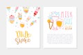 Milkshake Card Template Design with Space for Text, Healthy Ice Cream Drinks and Fresh Milk Beverages Vector