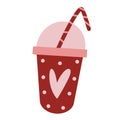 Milkshake, coffee, smoothie, juice vector icon. Hand-drawn illustration in flat style. A cute glass, plastic cup with a heart