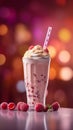 Raspberry milkshake with fruits on a bright blur background Royalty Free Stock Photo