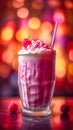 Raspberry milkshake with fruits on a bright blur background Royalty Free Stock Photo