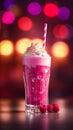 Raspberry milkshake with fruits on a bright blur background Royalty Free Stock Photo