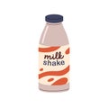 Milkshake, fresh drink in glass bottle. Milk shake, cocktail, summer sweet beverage, cold refreshment. Tasty refreshing