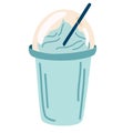 Milkshake. Fresh, milk dairy product. Drink in a jar. Delicious and healthy protein drink. Plastic cup with lid and straw. Vector