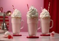 milkshake glass cocktail sweet pink retro drink cream beverage ice. Generative AI.