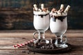 Milkshake with ice cream, chocolate and cookies Royalty Free Stock Photo