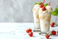 Milkshake with ice cream and fresh strawberry. Copy space Royalty Free Stock Photo