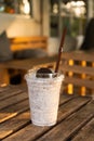 Milkshake with ice cream and oreo cookies. Cool and refreshing on a hot day