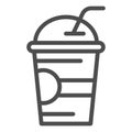 Milkshake line icon, refreshing beverage concept, Milk cocktail in cup sign on white background, smoothie in cup with