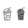 Milkshake line and solid icon, refreshing beverage concept, Milk cocktail in cup sign on white background, smoothie in