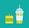 Milkshake and Piece of Cake with Lemon and Kiwi Royalty Free Stock Photo