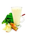 Milkshake with rhubarb and apples in tall glass